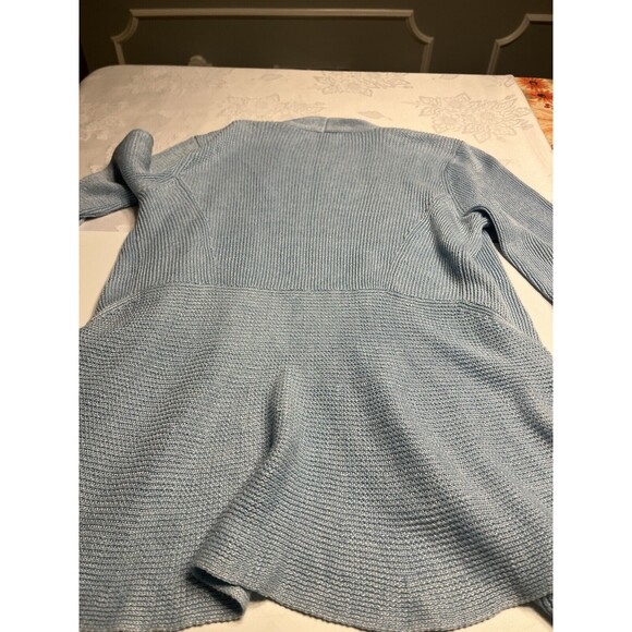 Eileen Fisher Linen Light Blue Open Front Asymmetrical Cardigan Sweater Sz PS - Picture 3 of 13